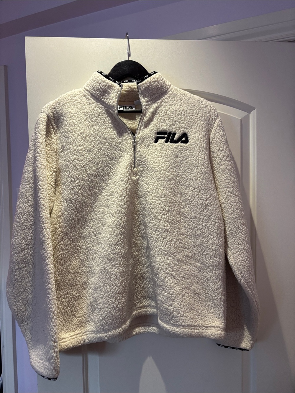 Fila Cream Sherpa Half-Zip Pullover with Black Logo